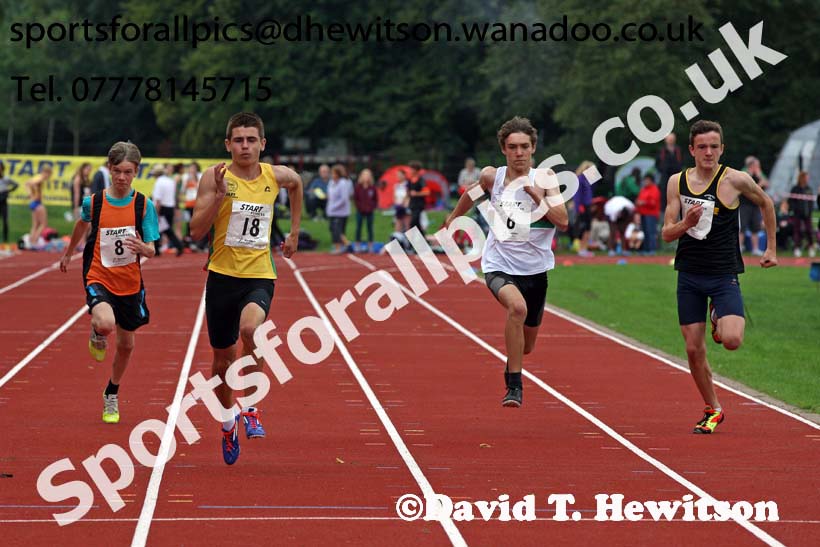 Mens and Boys 100 metres at the Northern Inter-Counties under-17s and 15s at Witton Park, Blackburn. Photo: David T. Hewitson/Sports for All Pics